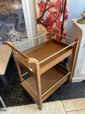 Bar Wood/Metal Tiered On Casters Brown/Gold Cart