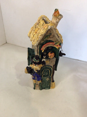 Candle Holder Multi-Color Ceramic House Scarecrow Holiday Item