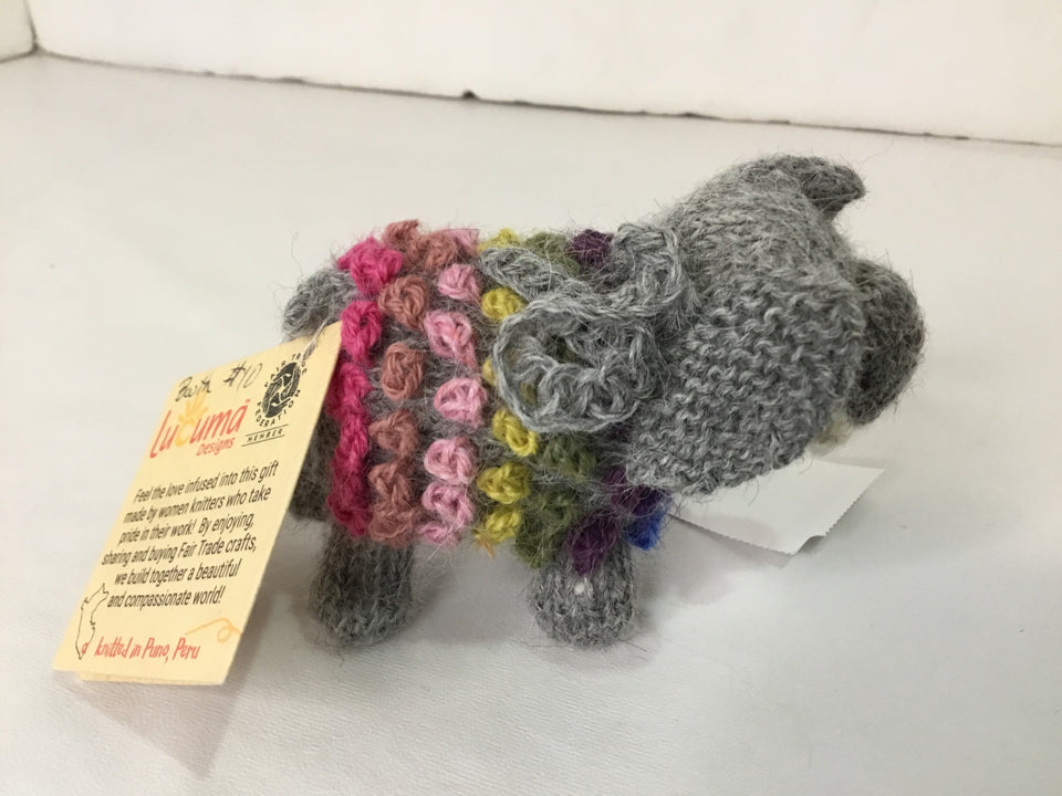 Peru Gray/Multi Knit Elephant Figurine