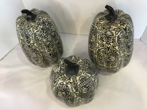 Fall Black/White Resin Pumpkin Set of 3 Holiday Item