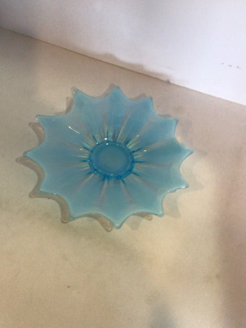 Vintage Blue Glass Flower Plate