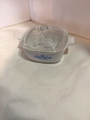 Corningware White/Blue Ceramic Floral W/Lid Baking Dish