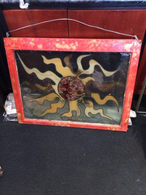 Blue/Yellow Stained Glass Sun Framed Art