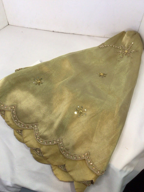 Tree Skirt Gold Chiffon Sequin Holiday Item