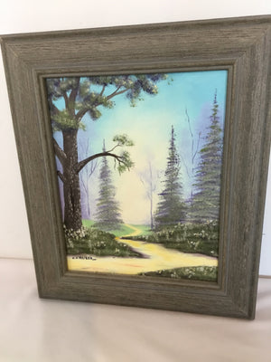 Signed Green/Blue Painted Trees Framed Art