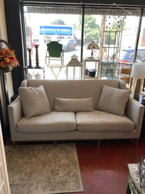 NailHead Linen Loose Cushion Seat Gray Sofa