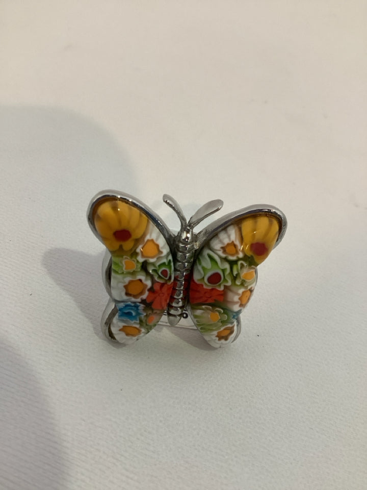 Multi-Color Butterfly Rhinestone Ring