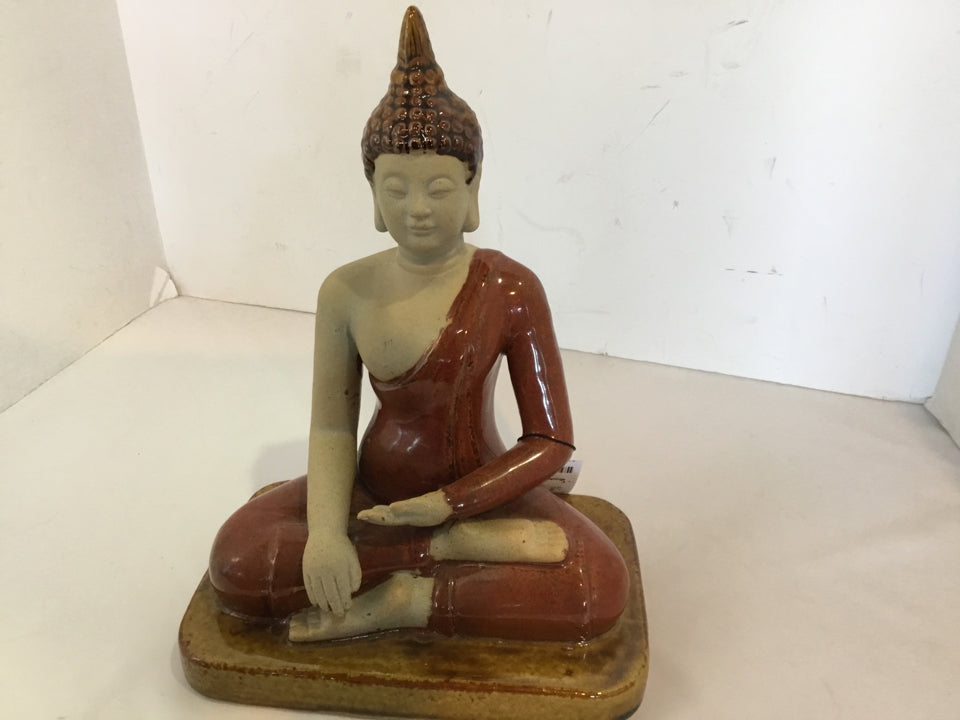 Tan/Red Ceramic Buddha Statue