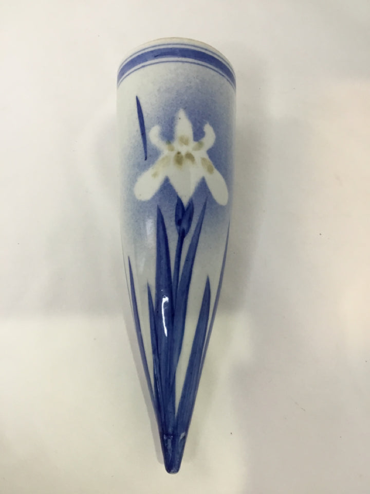 White/Blue Ceramic Flower Wall Pocket