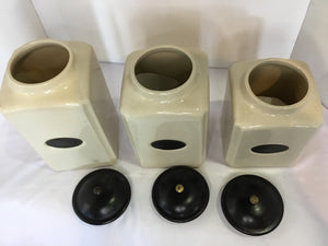 HOME Set of 3 Cream/Black Ceramic/Wood Canister Set
