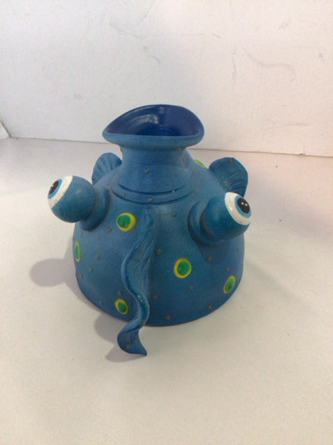 Blue Ceramic Fish Vase