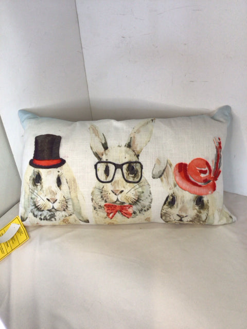 Snuggle Bunny Tan/White Linen Bunnies Pillow