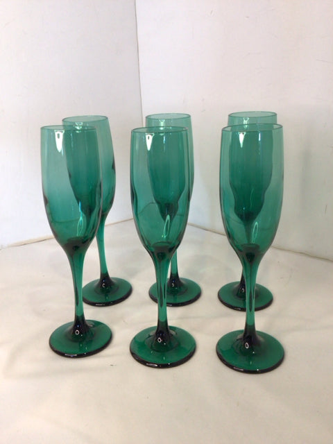 Set of 6 Green Glass Champagne Glasses