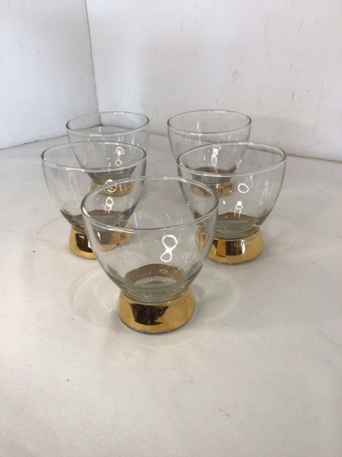 Vintage Set of 5 Clear/Gold Glass Cocktails Glasses