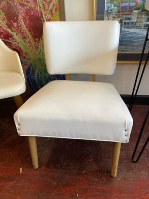 Mid-Century Leather Armless White Chair