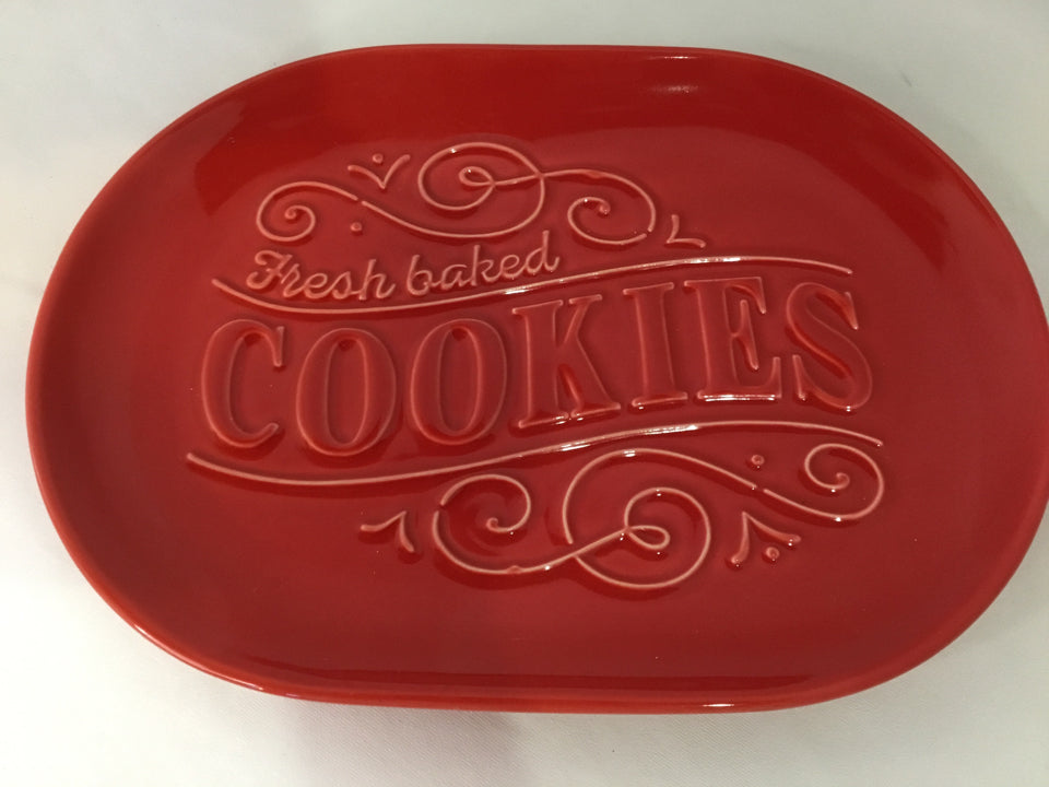 Plate Red Ceramic Cookie Holiday Item