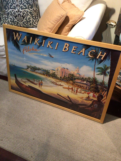 Z Gallerie Hawaiian Yellow/Blue Beach Framed Art