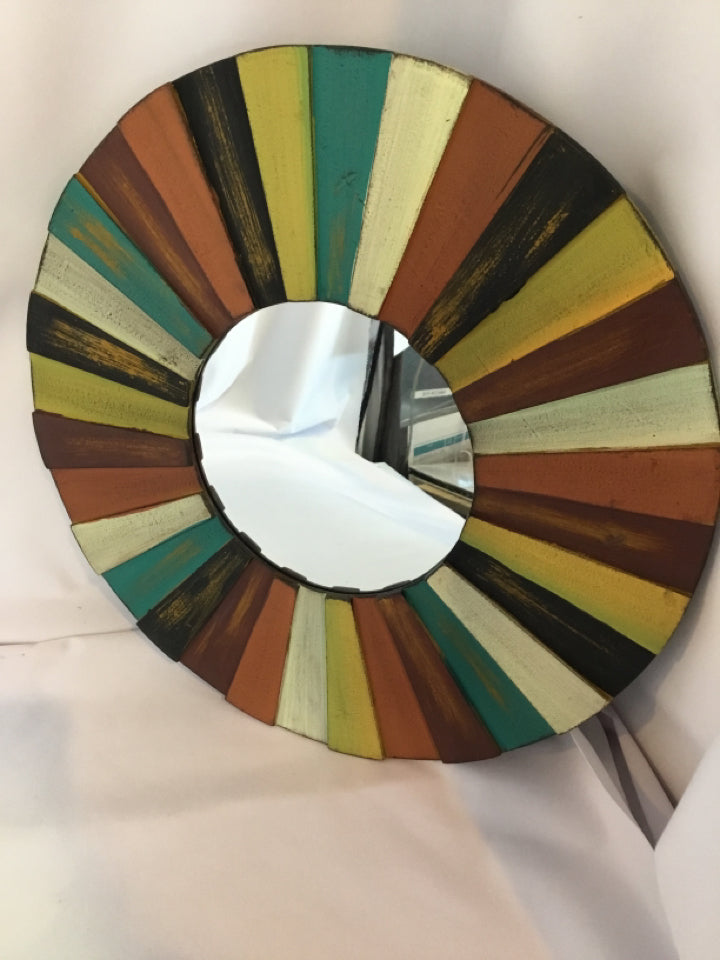 Round Multi-Color Wood Sunburst Mirror