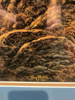 Signed Blue/Brown Mountains Eagle Framed Art