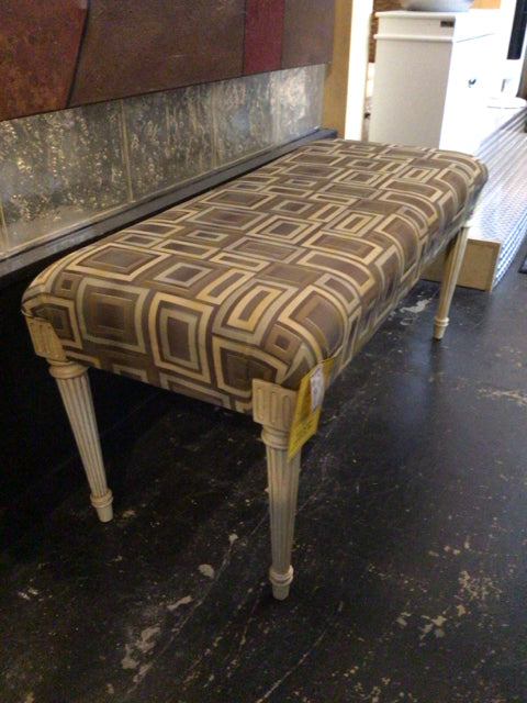 Backless Wood Upholstered Seat Brown/Gold Bench