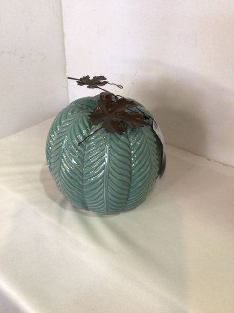 Fall Teal Glass Pumpkin Holiday Item