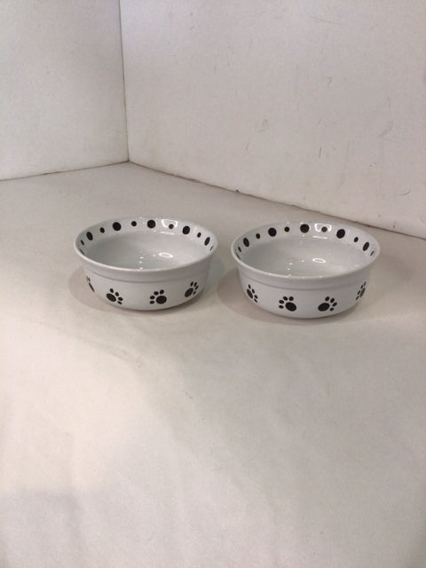 Bowl White/Black Ceramic Pair Pet