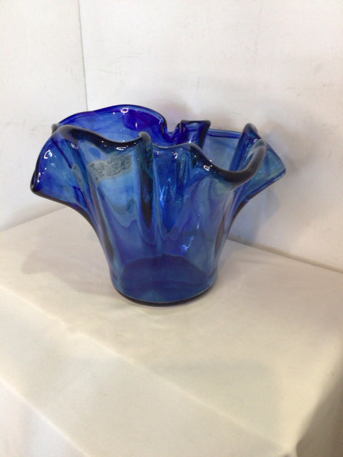 Hand Blown Cobalt Glass Handkerchief Bowl