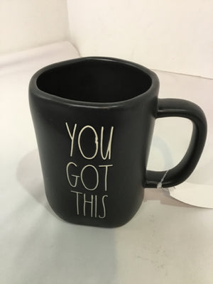 Rae Dunn Black Stoneware Words Mug