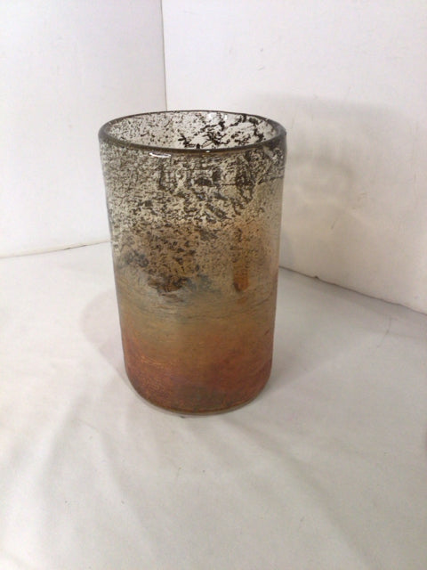 Gold/Orange Glass Cylinder Candle Holder