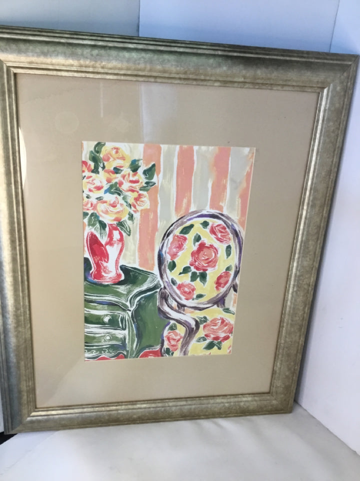 Cream/Pink Chair Framed Art