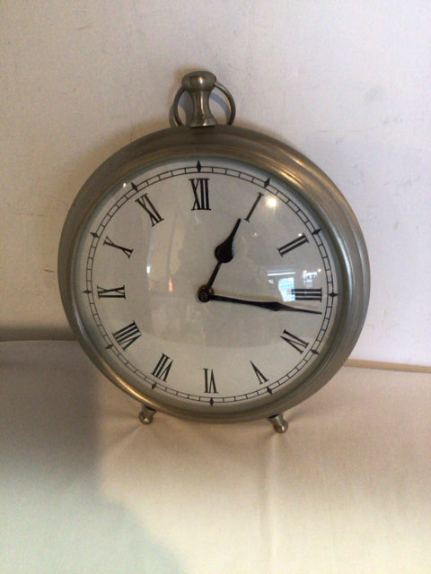 Table Top Brushed Silver Metal Clock