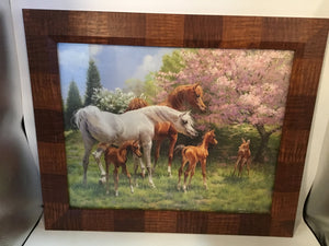 Signed Multi-Color Horses Framed Art