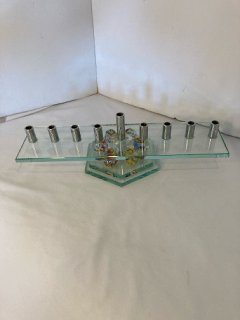 Clear/Silver Glass Menorah Holiday Item
