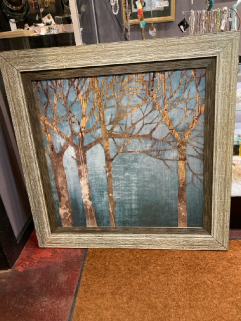 Signed Blue/Brown Trees Framed Art