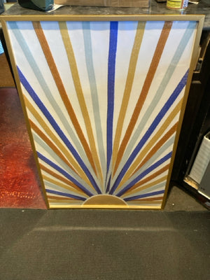 Modern Blue/Gold Stripe Framed Art