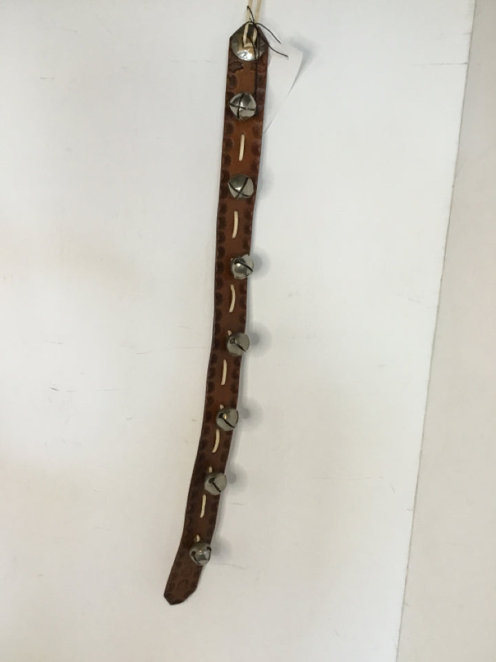 Christmas Brown/Silver Leather/Metal Hanging Bells Holiday Item