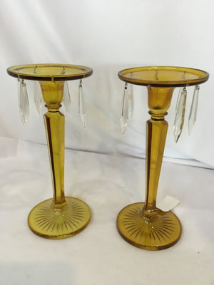 Vintage Pair Amber Glass AS IS Candle Holders