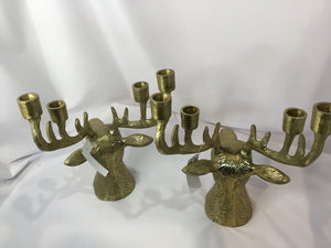 Pair Gold Metal Candleabra Reindeer Holiday Item