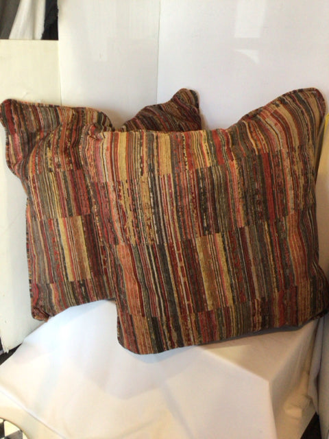 Pair Multi-Color Cotton Stripe Down Filled Pillow Set