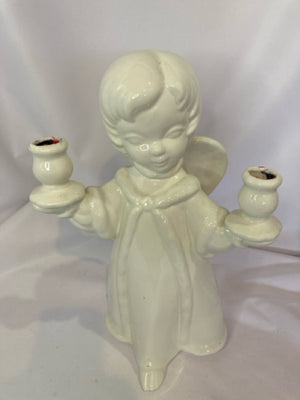 Candle Holder White Ceramic Angel Holiday Item