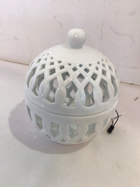 White Glass Lidded Basket