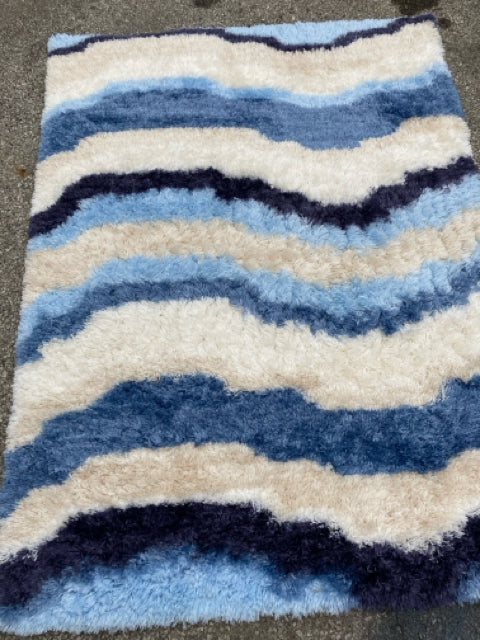 Pillow Fort Shag Nylon Stripe Blue/White Rug