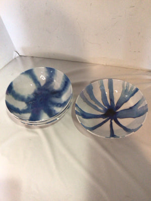 Blue/White Plastic Set of 4 Bowl