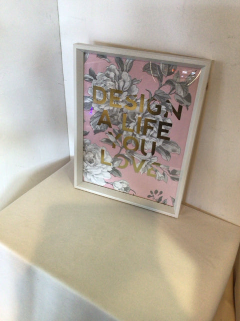 Gray/Pink Floral Framed Art