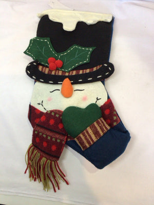 Stocking Blue/White Felt Snowman Holiday Item