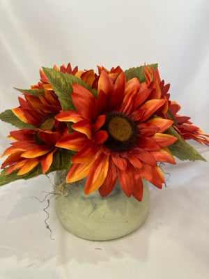 Red/Brown Sunflower In Planter Faux Flowers