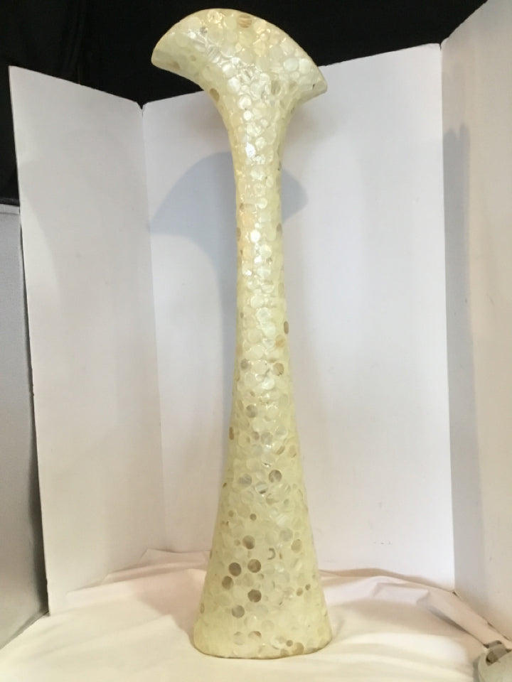 Mosaic Cream Shell Tall Thin Vase