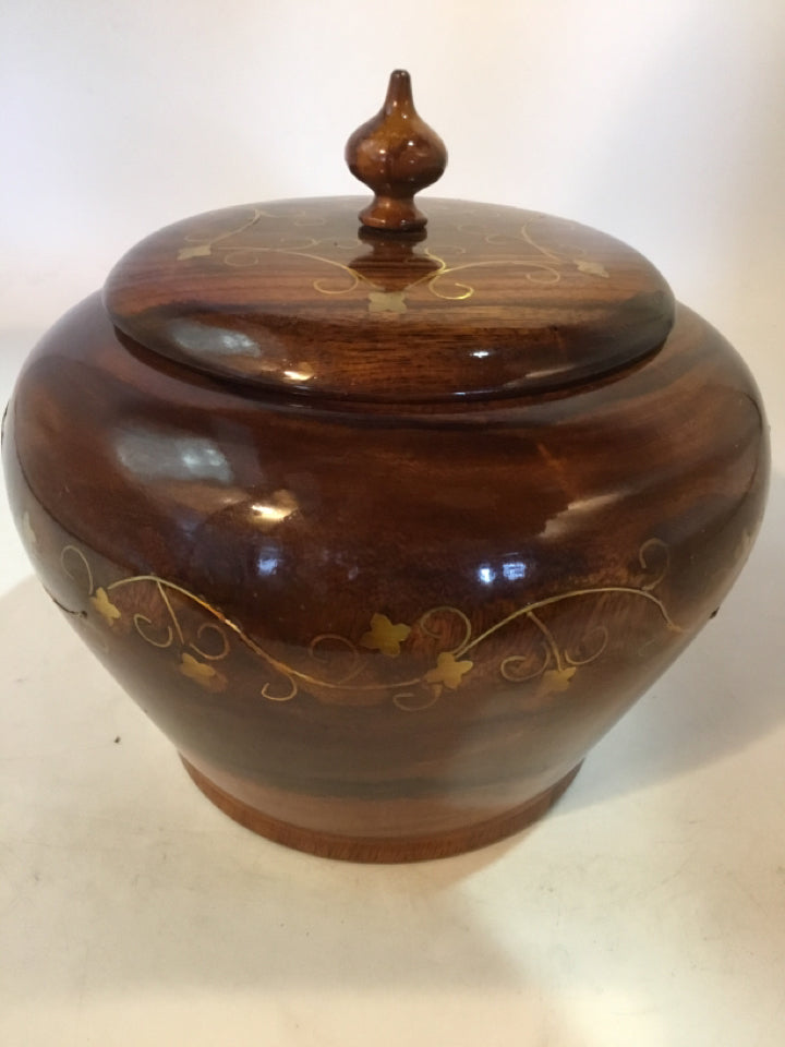 Indian Brown Wood Lidded Bowl