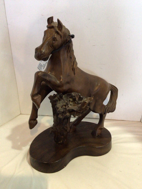 Mid Century Brown Wood Horse Vintage Statue