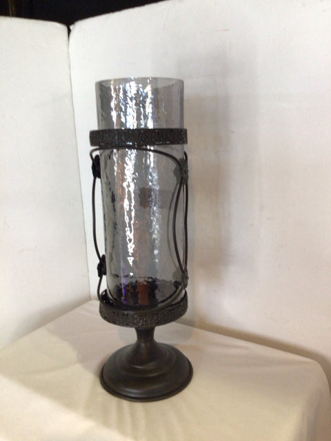 Smoke Glass/Metal Cylinder Candle Holder